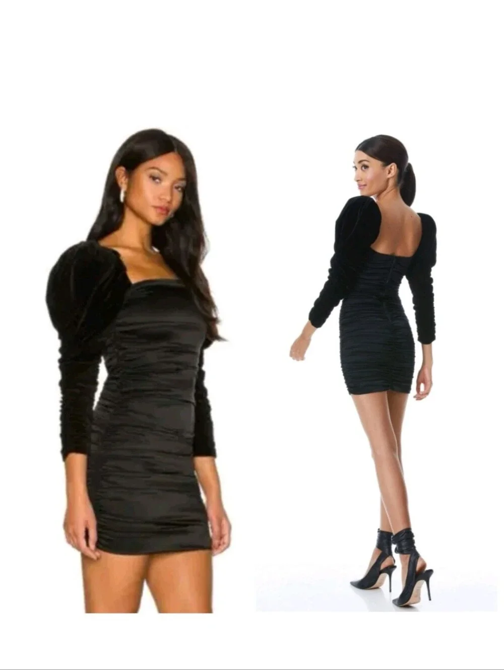 ALICE + OLIVIA KATRICE VELVET PUFF SLEEVE MINI DRESS